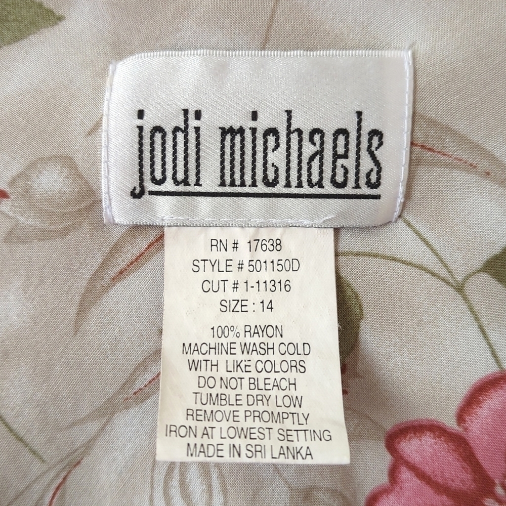 Jodi Michaels Y2K Vintage Floral Sleeveless V-neck Midi Shift Dress Beige 14 - Picture 5 of 11